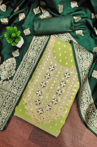 Women's light green unstitched weaving handwork simmar dress material (mt656grn)