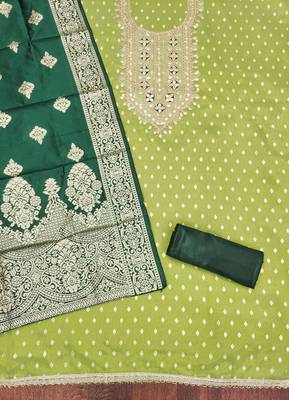 Women's light green weaving handwork simmar dress material 2