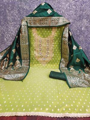 Women's light green weaving handwork simmar dress material 3