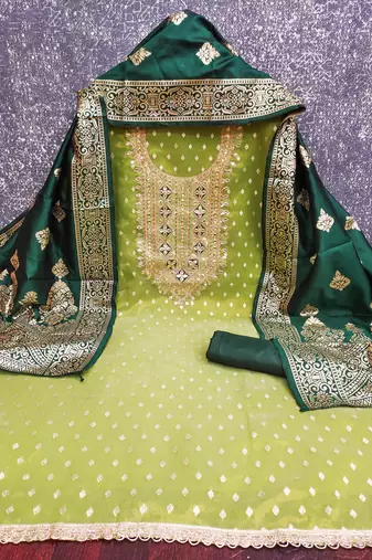 Women's light green weaving handwork simmar dress material