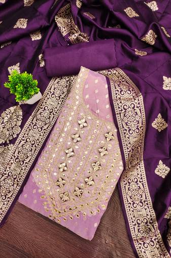 Women's purple unstitched weaving handwork simmar dress material (mt656ppl)