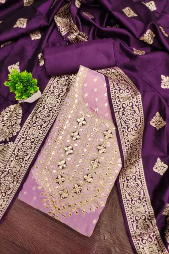 Women's purple unstitched weaving handwork simmar dress material (mt656ppl)