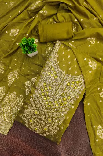 Women's mehandi unstitched weaving handwork simmar dress material (mt657mhd)