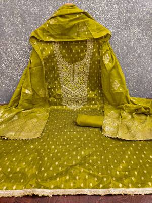 Women's mehandi weaving handwork simmar dress material 3