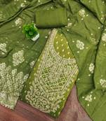 Women's olive green weaving handwork simmar dress material