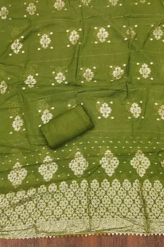 Women's olive green weaving handwork simmar dress material