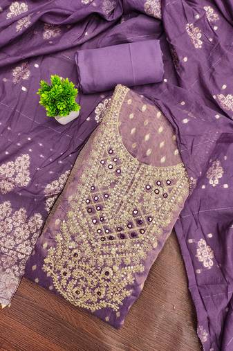 Women's purple unstitched weaving handwork simmar dress material (mt657ppl)