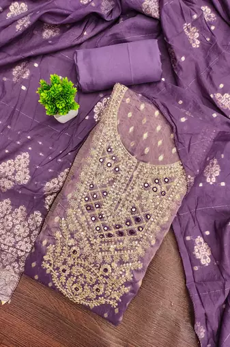 Women's purple unstitched weaving handwork simmar dress material (mt657ppl)