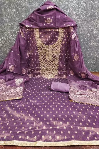 Women's purple weaving handwork simmar dress material