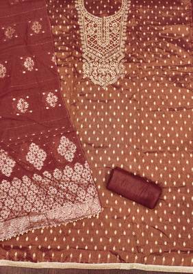 Women's rust weaving handwork simmar dress material 2