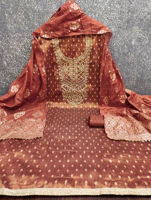 Women's rust weaving handwork simmar dress material 3