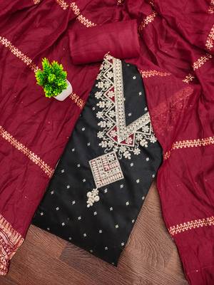 Women's black weaving embroidered modal dress material 1