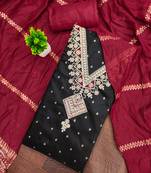 Women's black unstitched weaving embroidered modal dress material (mt658blk)