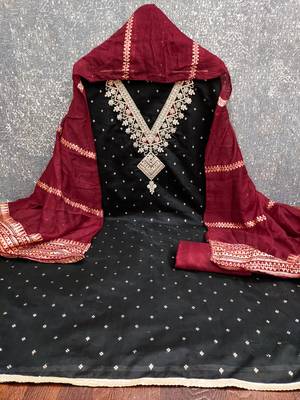 Women's black weaving embroidered modal dress material 3