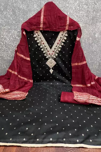 Women's black weaving embroidered modal dress material