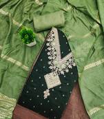 Women's green unstitched weaving embroidered modal dress material (mt658grn)