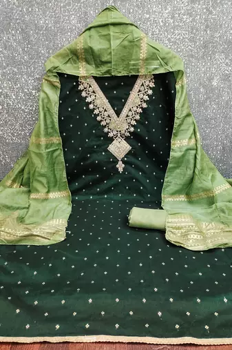 Women's green weaving embroidered modal dress material