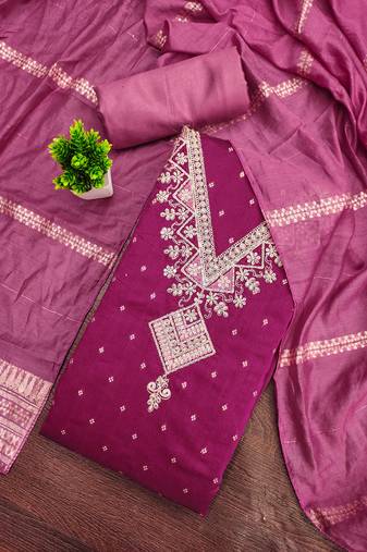 Women's pink unstitched weaving embroidered modal dress material (mt658pnk)