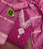 Women's pink unstitched weaving embroidered modal dress material (mt658pnk)