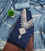 Women's teal blue unstitched weaving embroidered modal dress material (mt658tbl)