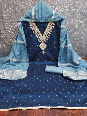 Women's teal blue weaving embroidered modal dress material 3