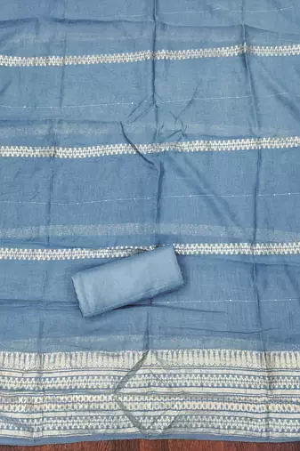 Women's teal blue weaving embroidered modal dress material