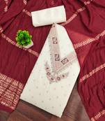 Women's white unstitched weaving embroidered modal dress material (mt659mrn)