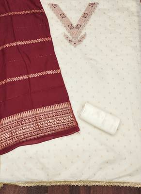 Women's white weaving embroidered modal dress material 2