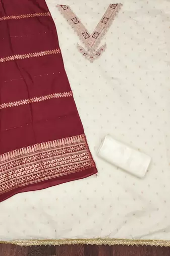 Women's white weaving embroidered modal dress material