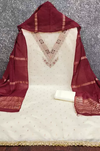 Women's white weaving embroidered modal dress material