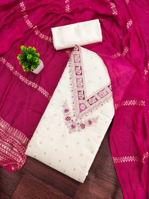 Women's white weaving embroidered modal dress material 1