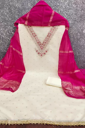 Women's white weaving embroidered modal dress material