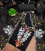 Women's black unstitched thread embroidery chanderi cotton dress material (mt660blk)