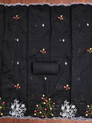 Women's black unstitched thread embroidery chanderi cotton dress material (mt660blk) 3