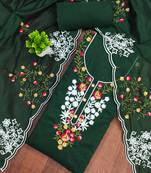 Women's green unstitched thread embroidery chanderi cotton dress material (mt660grn)