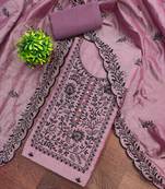 Women's levender unstitched thread embroidery chanderi cotton dress material (mt661ldr)