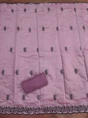 Women's levender thread embroidery chanderi cotton dress material 4