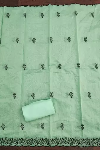 Women's light green thread embroidery chanderi cotton dress material