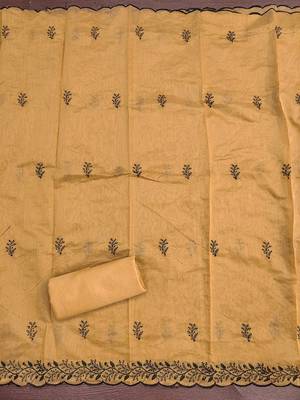 Women's mustard thread embroidery chanderi cotton dress material 4