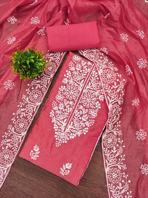 Women's gajari thread embroidery chanderi cotton dress material 1