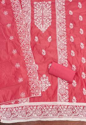 Women's gajari thread embroidery chanderi cotton dress material 2