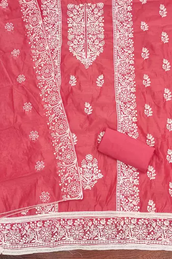 Women's gajari thread embroidery chanderi cotton dress material