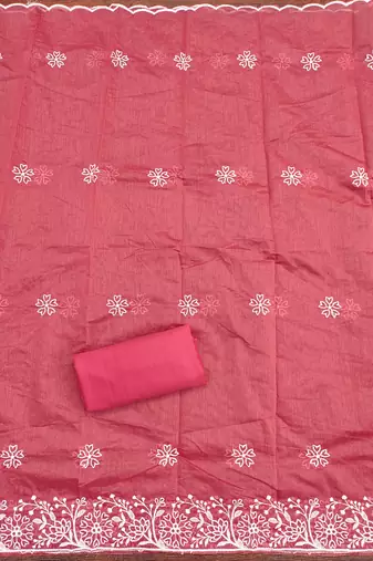 Women's gajari thread embroidery chanderi cotton dress material