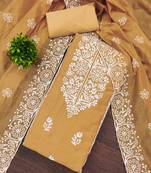 Women's yellow thread embroidery chanderi cotton dress material