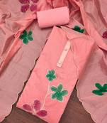 Women's peach embroidery & print chanderi dress material