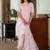 Silk blend pink casual wear embroidery work readymade salwar suit