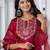 Silk blend red casual wear embroidery work readymade salwar suit