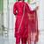 Silk blend red casual wear embroidery work readymade salwar suit