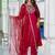 Silk blend red casual wear embroidery work readymade salwar suit