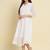 Chiffon white casual wear schiffli work readymade midi dress